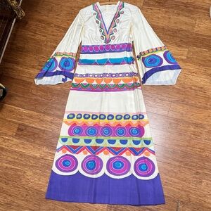 Colorful 1970’s Vintage Hand-Painted Silk Maxi Dress